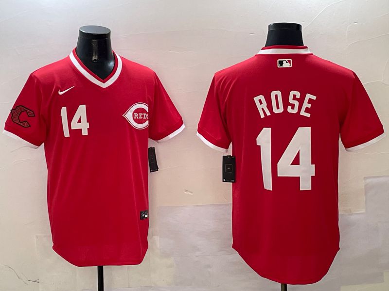 Men Cincinnati Reds 14 Rose Red Throwback 2025 Nike MLB Jersey style 2